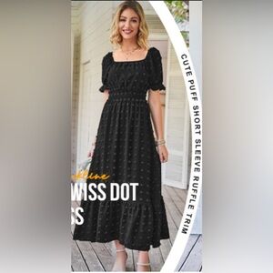 Women's Black Puff Sleeve Maxi Dress - Classic Square Neck